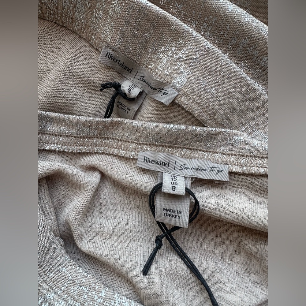 River Island NWOT Beige Silver Glitter Tank Top & Skirt Co-Ord Set (Size 8) - Picture 5 of 5